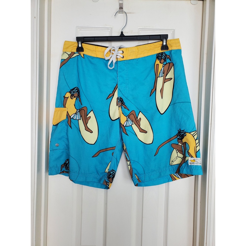 Billabong Andy Davis Board Shorts Blue Surfer Girl Graphic Recycler Series 36